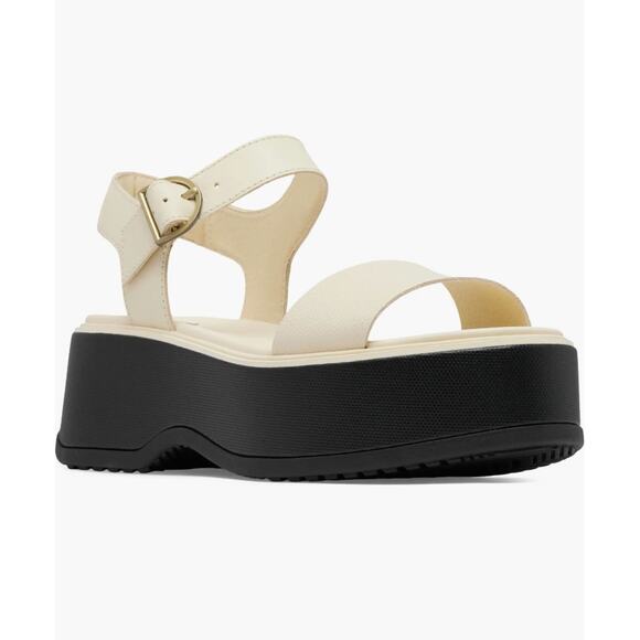 Sorel Dayspring Platform Sandals Size 10.5 Honey White Black Leather Ankle Strap - Picture 3 of 3